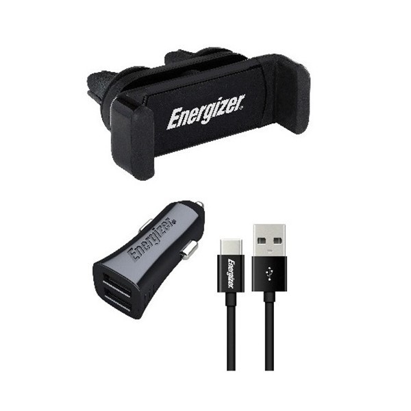 CHARGEUR VOITURE 17W + SUPPORT CLIP ENERGIZER + 2 USB-C CABLE
