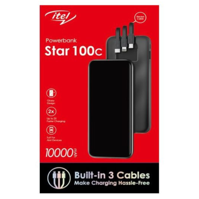 Power Bank Itel STAR 100C Avec 3 Câbles 10000 mah  Noir - CHEZ L'OFFICIEL SHOP